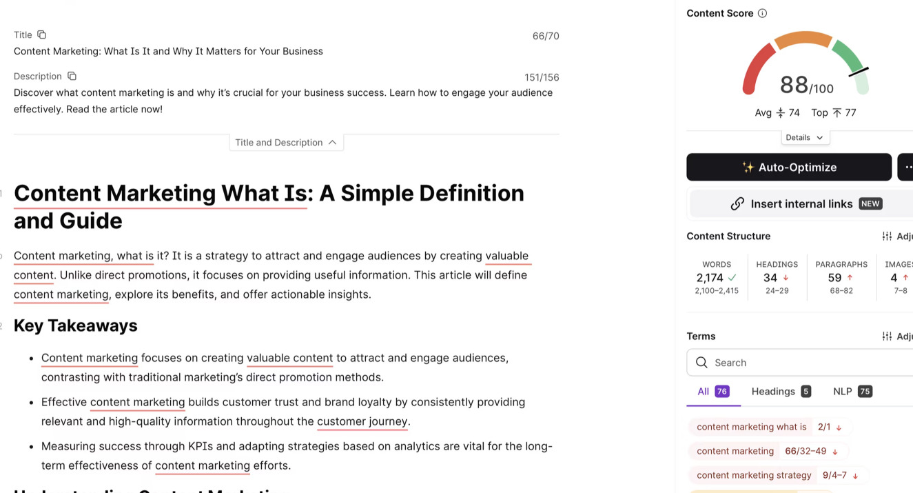 A screenshot of SurferSEO's platform