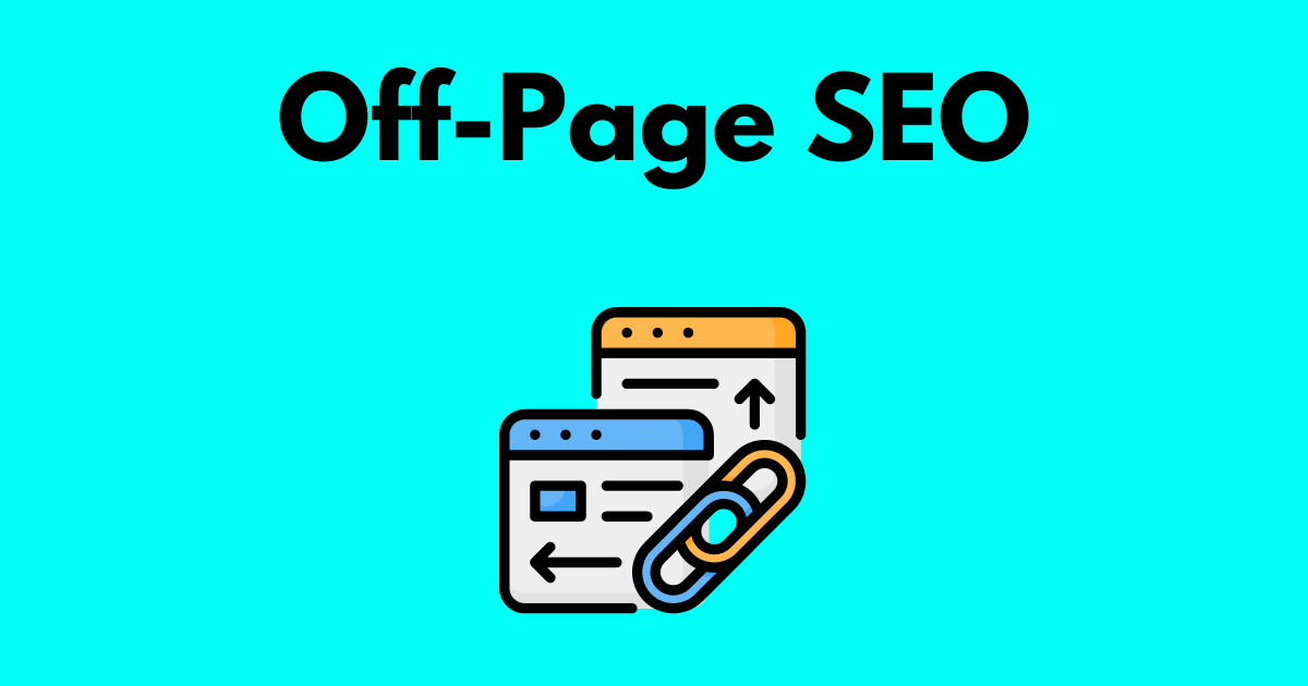 The words off-page SEO with a drawing of two websites linking to each other
