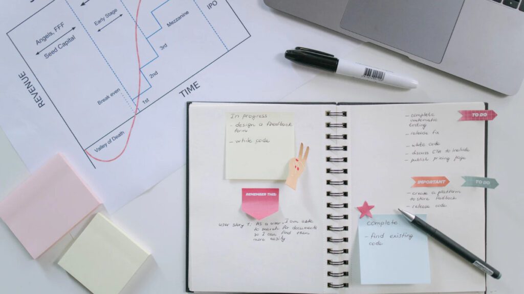 Notebook on a desk used for planning an SEO content brief.
